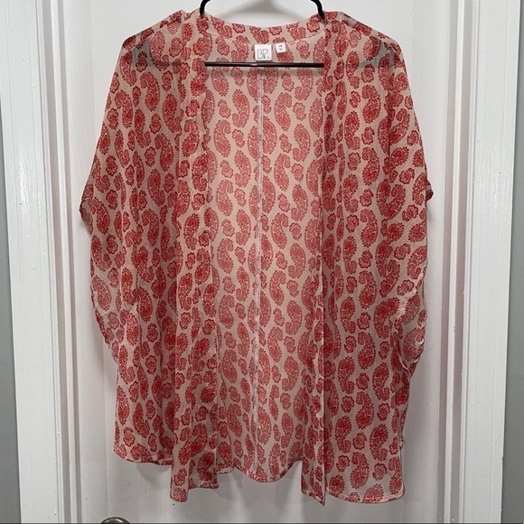 BP Kimono Cardigan Shoulder Wrap Sheer Paisley Open Front Top quarter sleeve - Picture 2 of 6